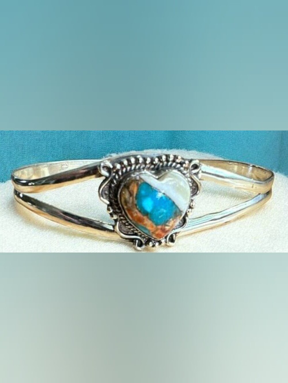 Kingman Turquoise & Spiny Oyster Cuff Bracelet, 925 Sterling Silver, NWOT